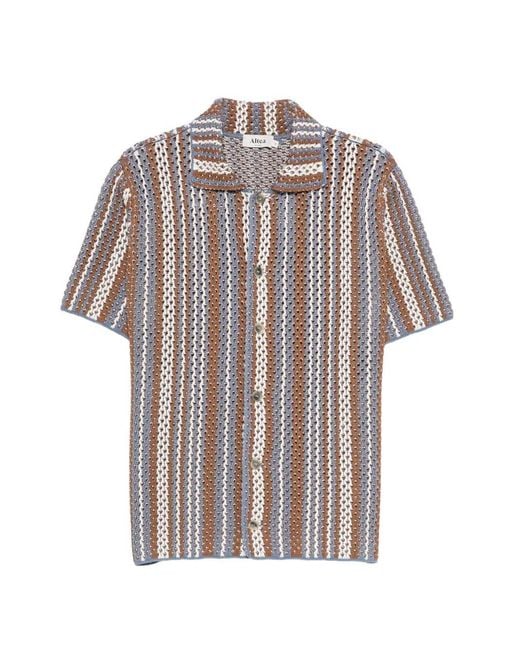 Altea White Striped Short Sleeve Shirt for men