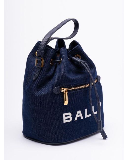 `Bar Spiro Eco` Mini Bucket Bag di Bally in Blue