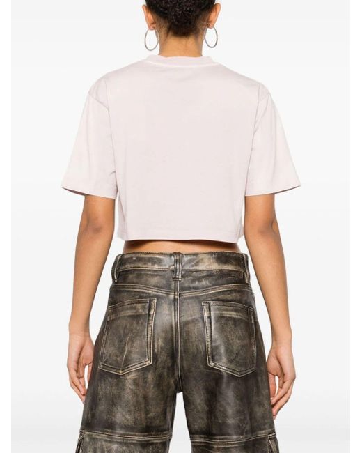 Off- T-Shirt Con Logo Crop di Off-White c/o Virgil Abloh in Pink