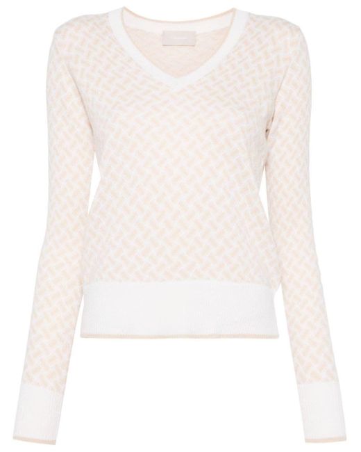 Drumohr White Long Sleeve V-Neck Sweater