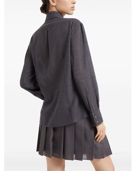 Brunello Cucinelli Blue Virgin Wool Shirt With Pockets