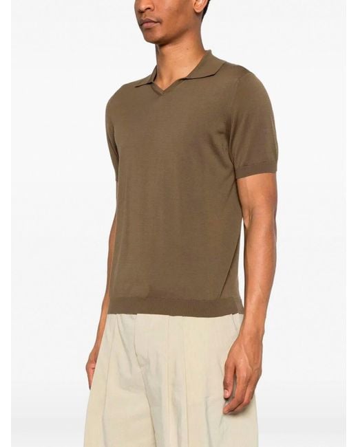 Drumohr Brown V-Neck Polo With Logo for men
