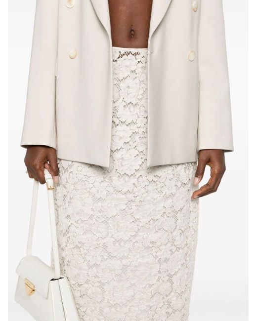 Prada White Floral-lace Midi Skirt