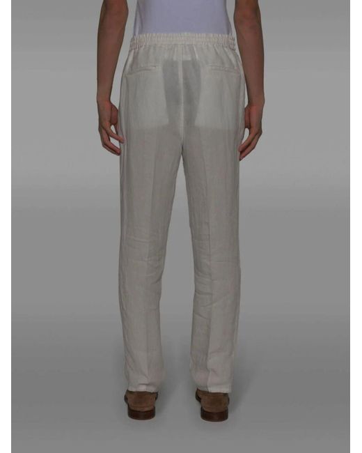 Brunello Cucinelli White Straight-leg Linen Trousers for men