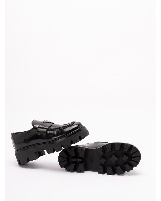 Prada Black Brushed Leather Loafers