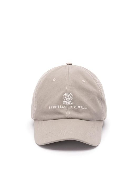 Brunello Cucinelli Natural Baseball Cap With Embroidery for men