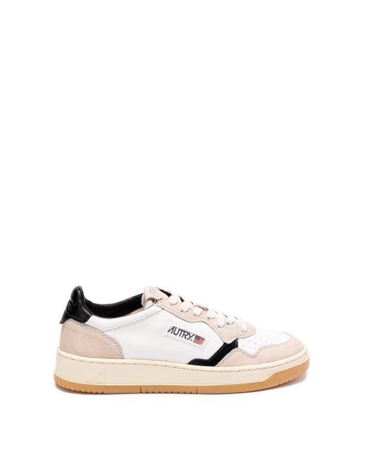 Autry White `Medalist Low` Leather Sneakers for men