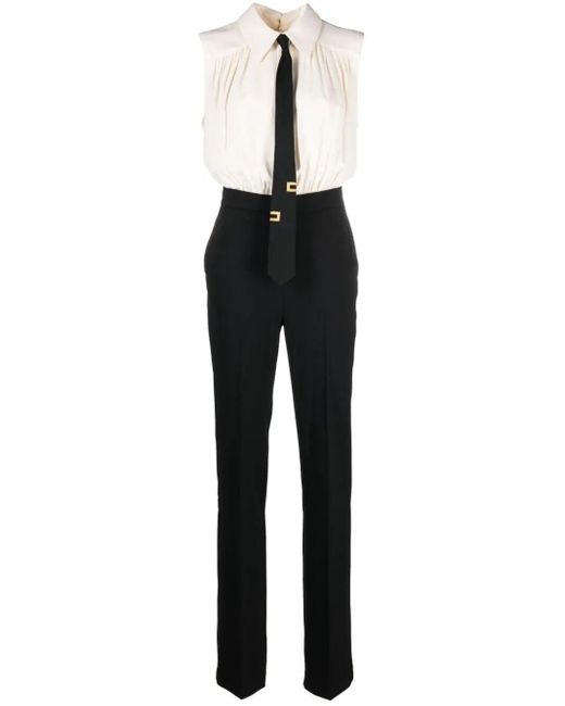 Elisabetta Franchi Black Sleeveless Jumpsuit With Tie