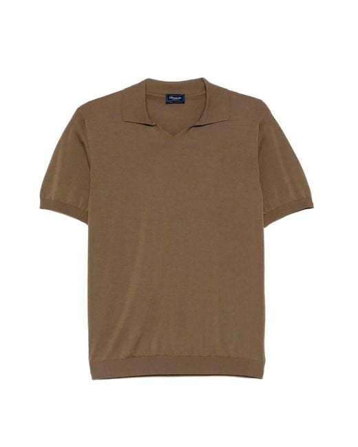 Drumohr Brown V-Neck Polo With Logo for men