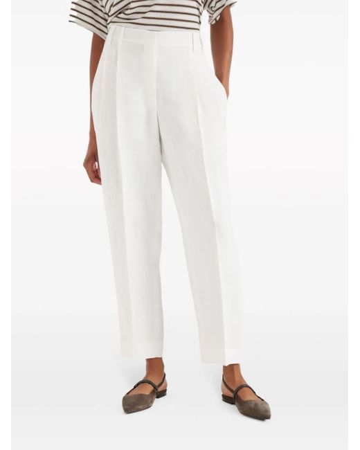 Brunello Cucinelli White High-waist Cropped Trousers