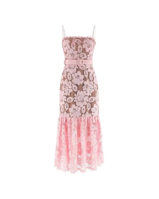 Self-Portrait Pink Crochet Lace Midi Dress