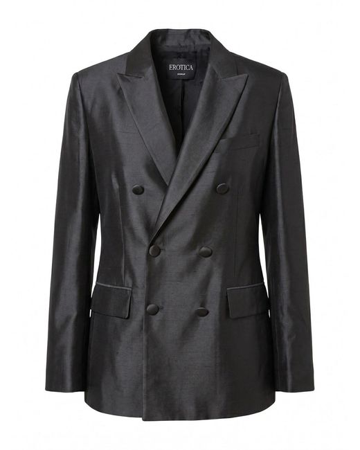 Dondup Black Double Breasted Shantung Blazer