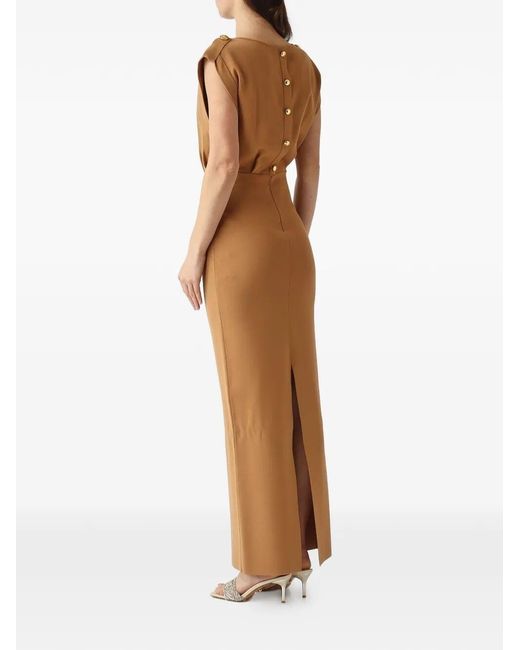 Elisabetta Franchi Natural Crew-Neck Maxi Dress