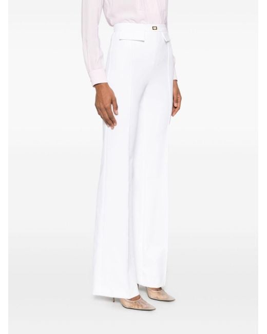 Elisabetta Franchi White High-Waisted Flared Pants With Accent