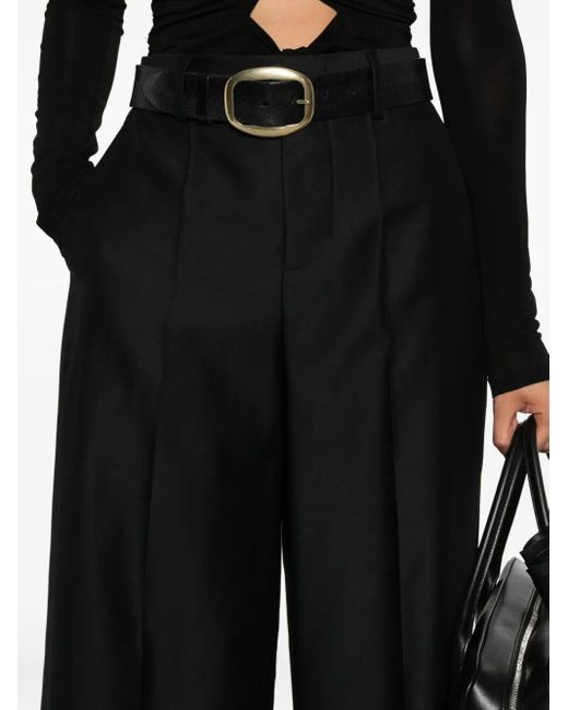 Alberta Ferretti Black Wide-Leg Wool Blend Trousers With High Waist
