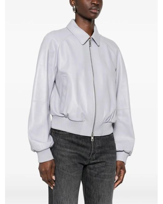 Desa Nineteenseventytwo White Leather Raglan Bomber Jacket