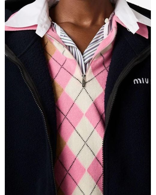 Miu Miu Pink Argyle Cashmere Polo-Neck