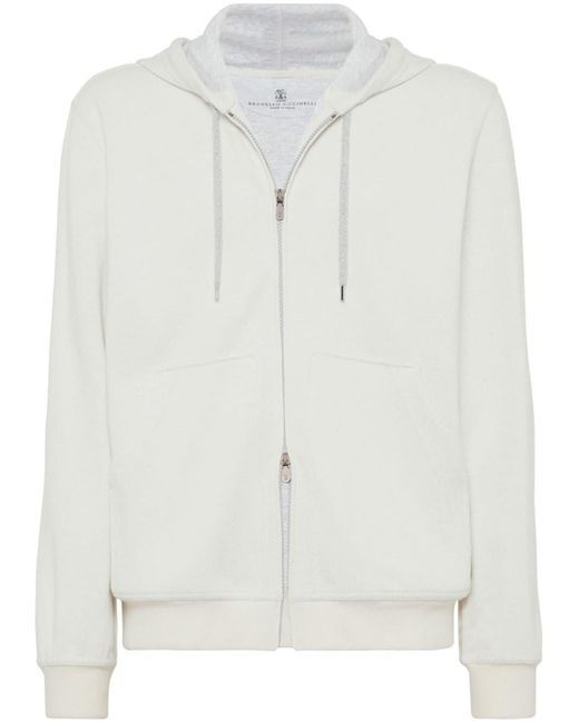 Brunello Cucinelli White Zip-up Jersey Hoodie for men