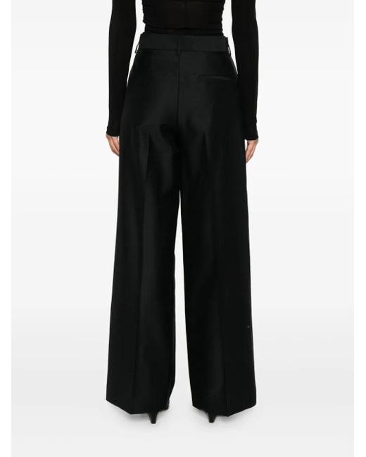 Alberta Ferretti Black Wide-Leg Wool Blend Trousers With High Waist