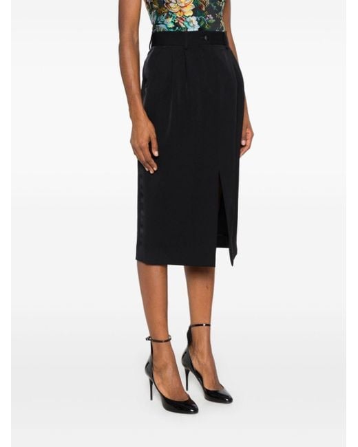 Dolce & Gabbana Black Pleated Wool-Blend Midi Skirt