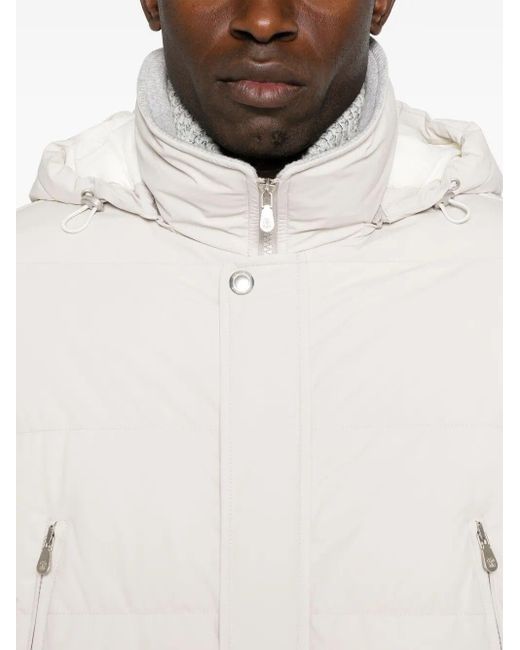 Brunello Cucinelli White Hooded Puffer Jacket for men