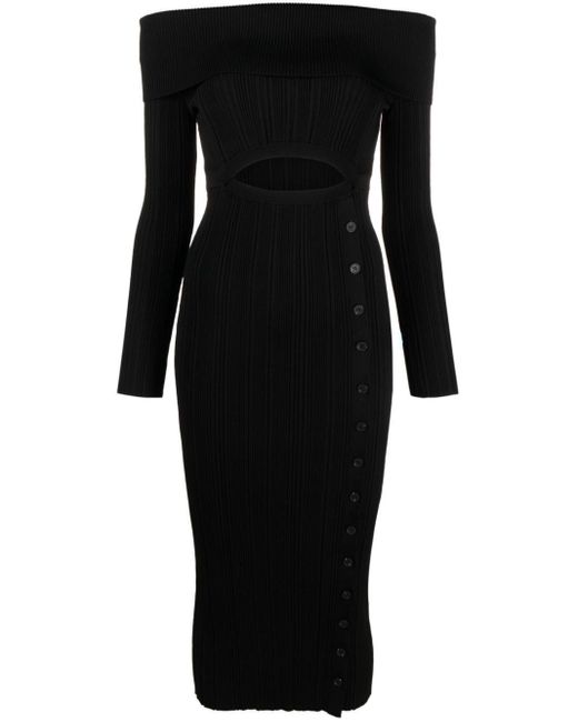 Self-Portrait Black Off-shoulder Ribbed Midi Dress