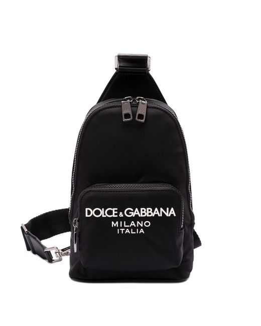 Dolce & Gabbana Black `Logo Lettering` Crossbody Bag for men