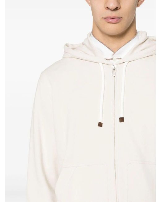 Brunello Cucinelli Natural Zip-up Hooded Sweatshirt for men