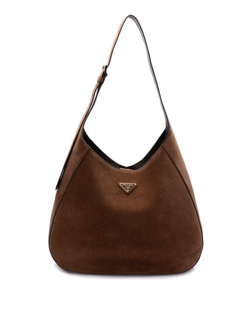 Prada Large Suede Shoulder Bag in Brown | Lyst