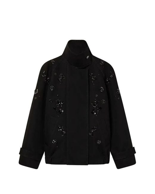 Golden Goose Deluxe Brand Black 'Journey' Oversize Short Trench Coat With Embroidery