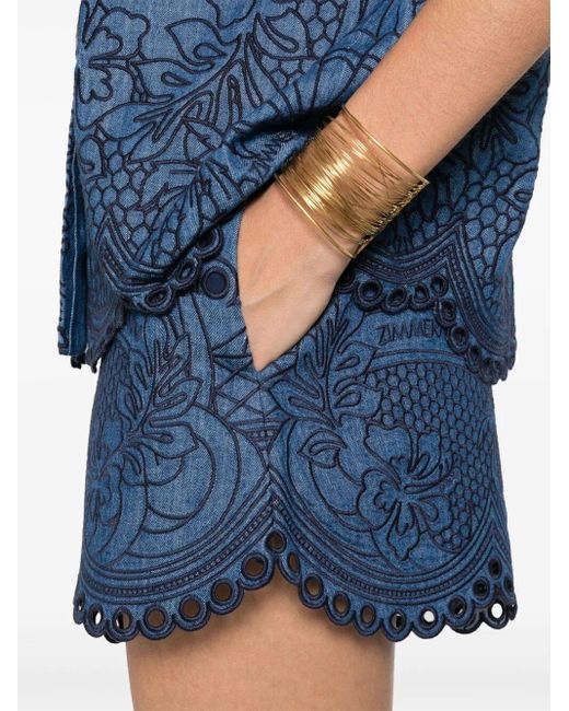 'Coco' Embroidered Denim Shorts di Zimmermann in Blue