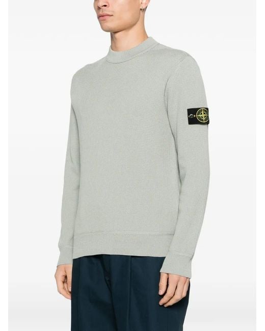 Stone Island Gray Ribbed Soft Organic Cotton Crewneck for men