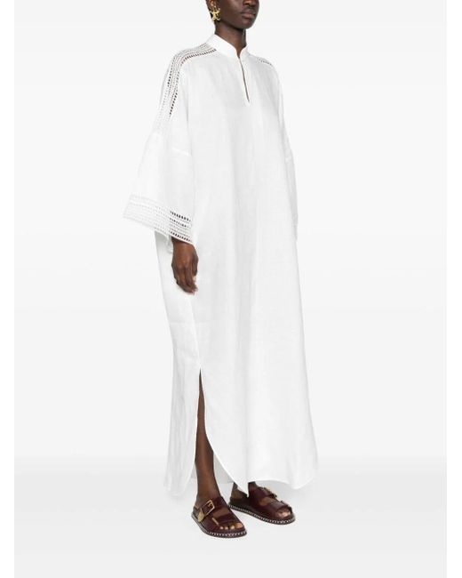 Ermanno Scervino White Lace-panel Linen Maxi Dress