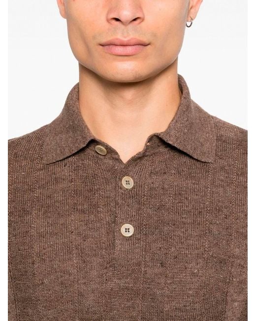 Brunello Cucinelli Brown Linen And Cotton Blend Polo Shirt for men