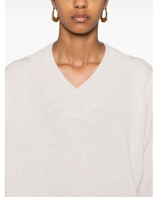 Brunello Cucinelli Cashmere V Neck Sweater in White Lyst