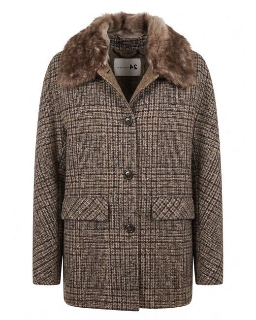 Manzoni 24 Brown Jacket With Shearling Details