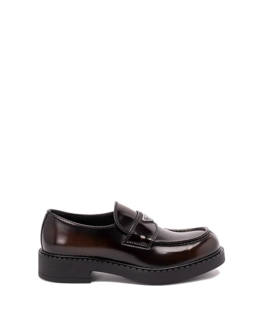 Prada Black 'Chocolate' Brushed Leather Loafers for men