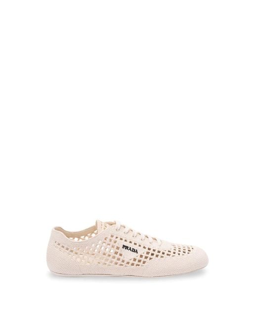 Prada Natural Cotton Crochet Sneakers