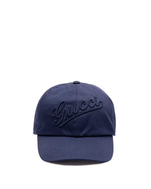 Gucci Blue Baseball Hat With Embroidery for men