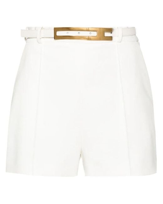 Elisabetta Franchi White Belted Crepe Shorts