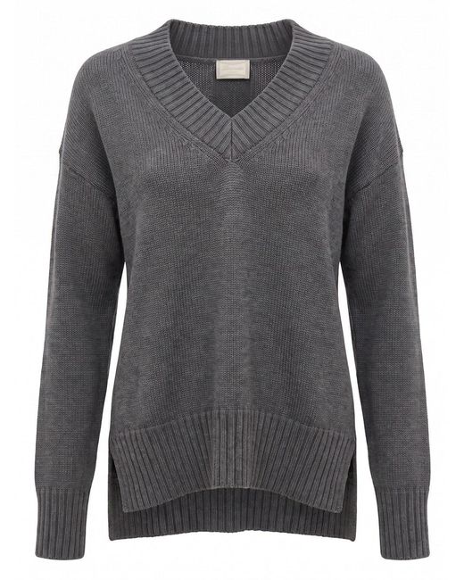 Drumohr Gray Long Sleeve V-Neck Sweater