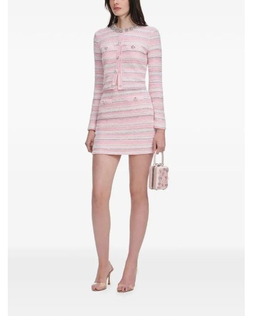 Self-Portrait Women's Pink Striped Embellished-Detail Mini Skirt