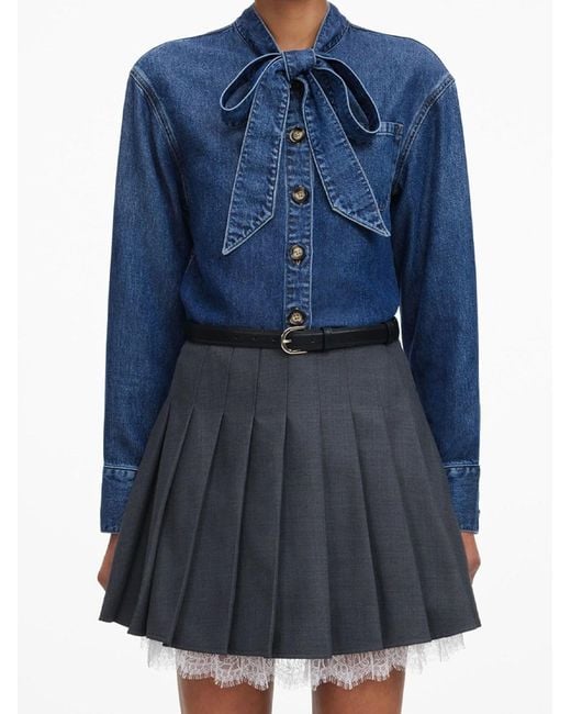 Self-Portrait Blue Tie Neck Shirt