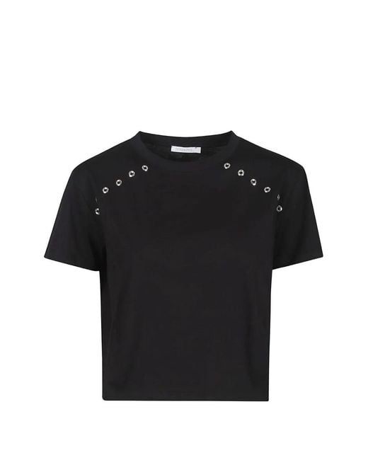 Patrizia Pepe Black Eyelet-Embellishment T-Shirt