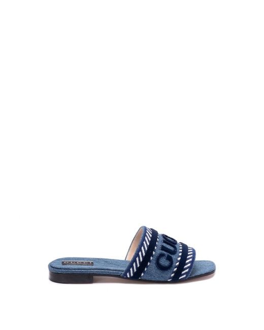 Gucci Blue Script Denim Sandal