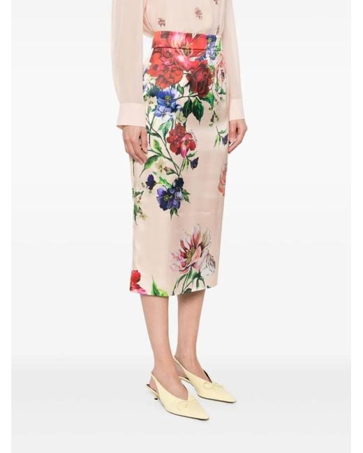 Dolce & Gabbana Natural Flower Print Midi Skirt