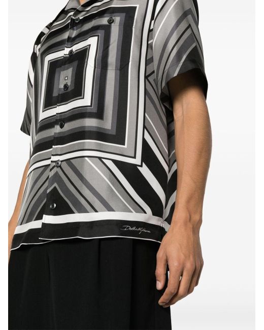 Print Short Sleeve Shirt di Dolce & Gabbana in Black da Uomo