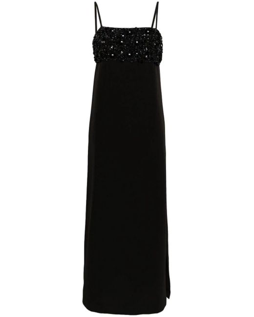 P.A.R.O.S.H. Black Floral-appliqué Midi Dress
