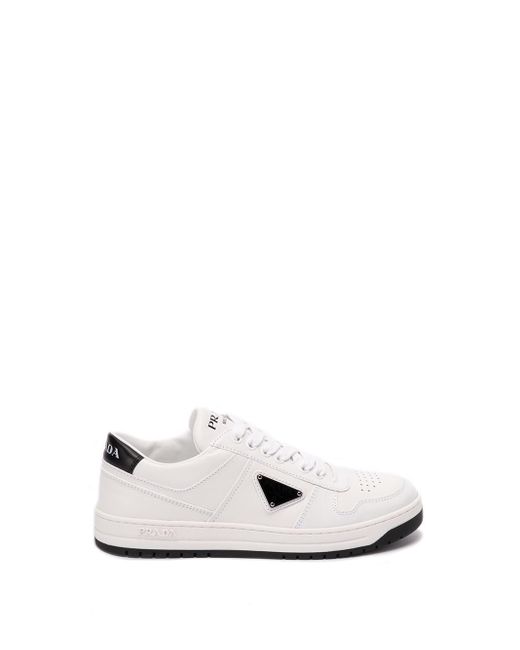 Prada White `downtown` Perforated Leather Sneakers