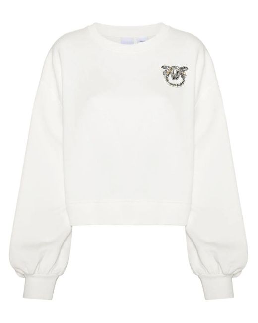 Pinko White Love Birds-embellished Sweatshirt